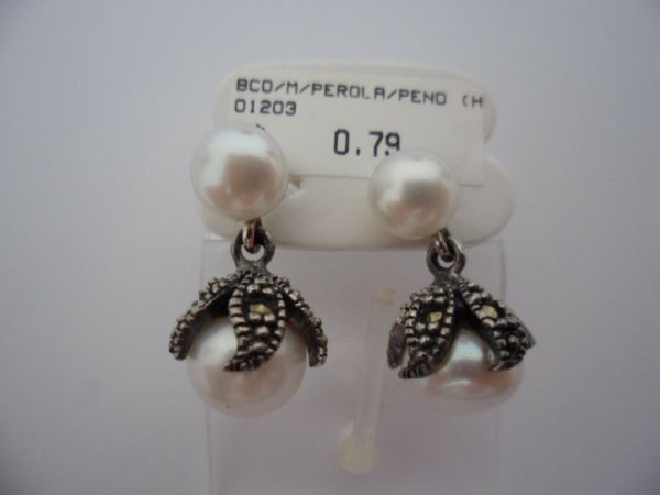 BRINCO DE PRATA PEDRAS MARCASSITAS PEROLA  CB 2075761