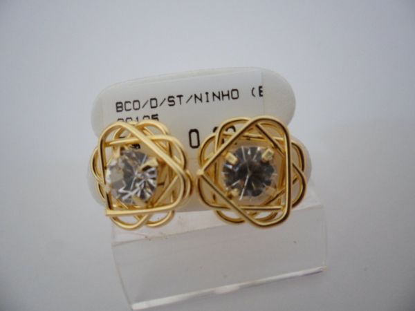 BRINCO FOLHADO A OURO STRASS NINHO  CB 1031