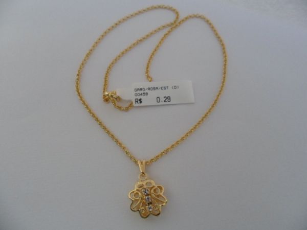 GARGANTILHA FOLHADA A OURO STRASS ROSA CB 81350