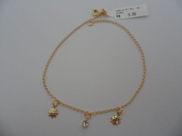 TORNOZELEIRA FOLHADA OURO STRASS Sol Luz CB 1404