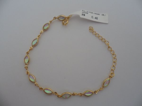 PULSEIRA FOLHADA A OURO PEDRAS MADRE ARGOLAS CB 1133