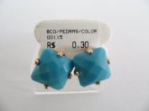 BRINCO FOLHADO A OURO PEDRA QUADRADA AZUL CB 23271