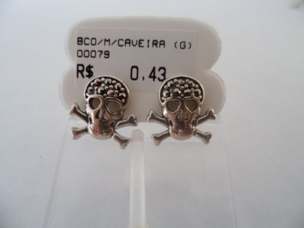 BRINCO DE PRATA PEDRAS MARCASSITAS CAVEIRA  CB 1021