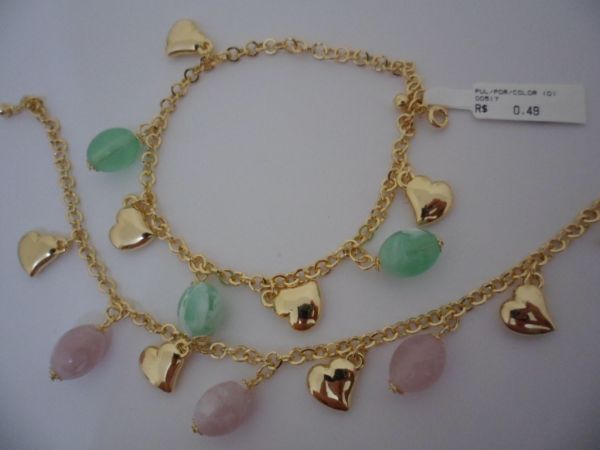 PULSEIRA FOLHADA A OURO PEDRA COLOR CORAÇAO  CB 182400