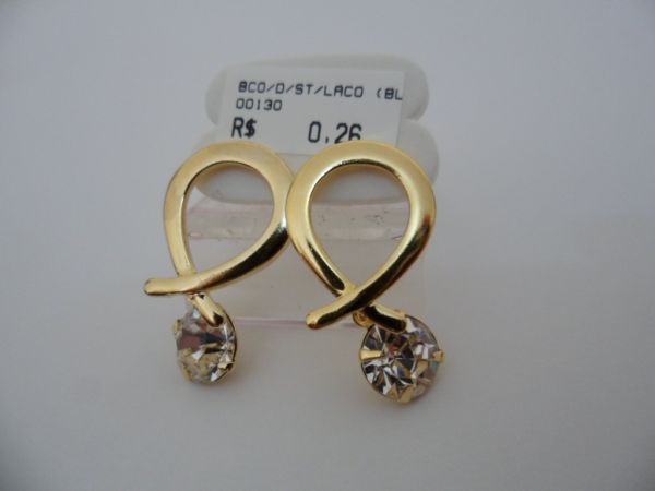BRINCO FOLHADO A OURO STRASS LAÇO CB 4890