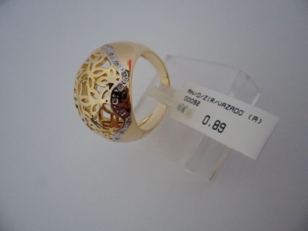 ANEL FOLHADO A OURO ZIRCONIA VAZADO FLOR CB 12917