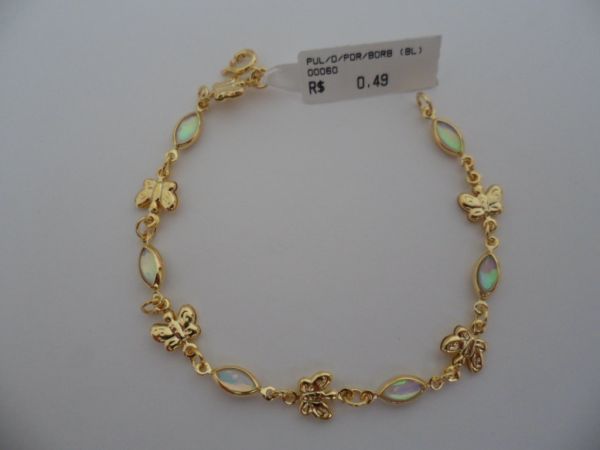 PULSEIRA FOLHADA A OURO PEDRA BORBOLETAS CB 21700