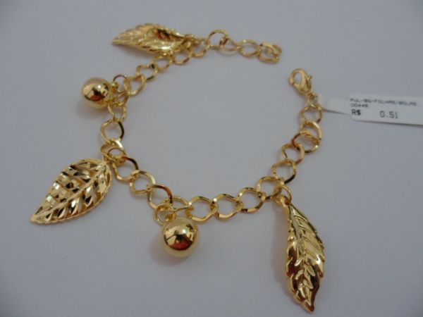 PULSEIRA FOLHADA A OURO BERLOQUE FOLHAS BOLAS CB 182254