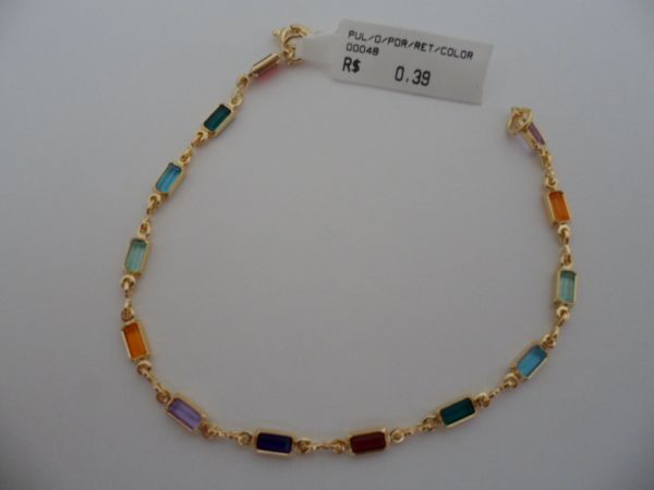PULSEIRA FOLHADA OURO PEDRAS COLOR RETANGULARES CB 83919