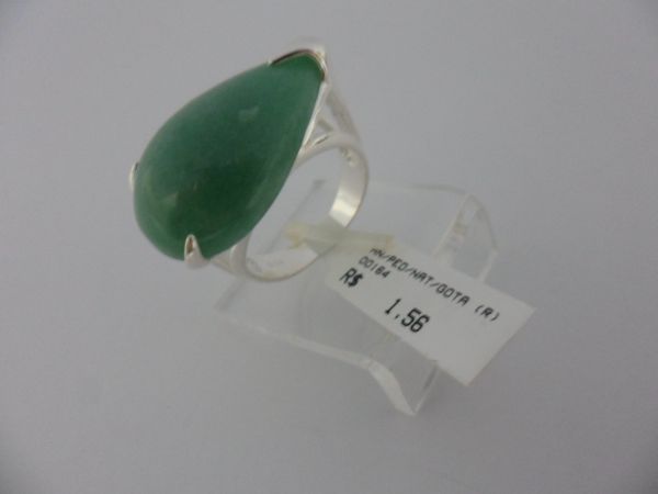 Anel Prata Pedra Natural Gota Verde 2084114