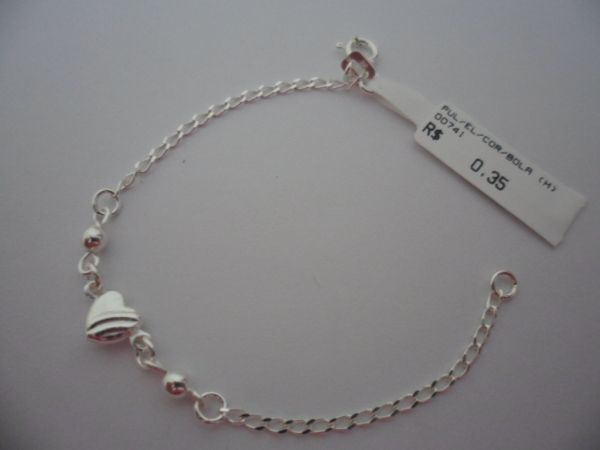 PULSEIRA DE PRATA ELOS CORAÇAO BOLA  CB 2069661