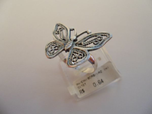 ANEL DE PRATA ENVELHECIDO BORBOLETA VAZADA  CB 2082387
