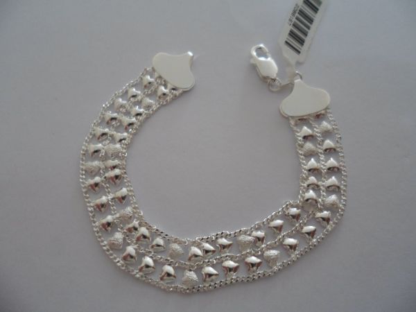 Pulseira Prata Esteira Dupla Coração 12mm 2088167