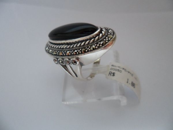 ANEL DE PRATA MARCASSITA PEDRA PRETO  CB 2063683
