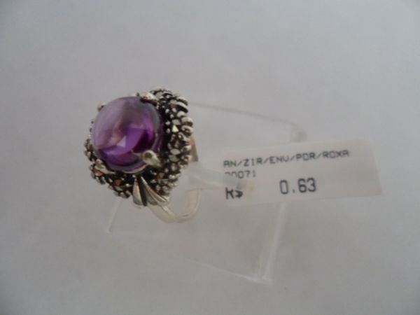 ANEL DE PRATA ZIRCÔNIA MARCASSITA PEDRA ROXA  CB 1102