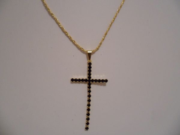Corrente folhada a ouro torcida/cruz strass cb 2090245 ok foto