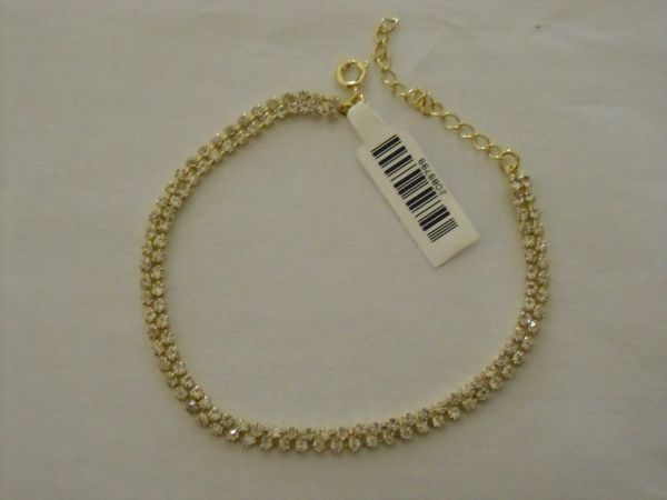 TORNOZELEIRA FOLHADA A OURO DUPLA STRASS CB 2089799