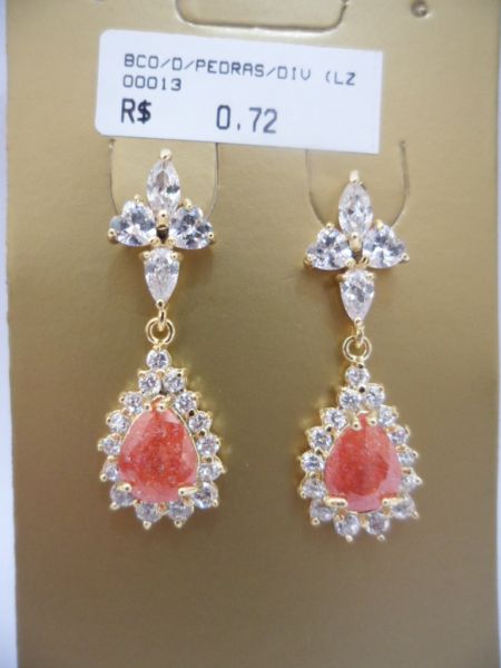 BRINCO FOLHADO A OURO PEDRAS GOTA 2089157