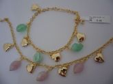 PULSEIRA FOLHADA A OURO PEDRA COLOR CORAÇAO  CB 182400