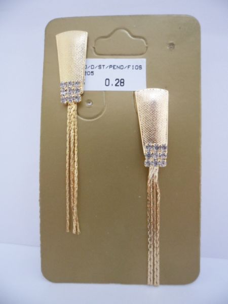 BRINCO FOLHADO A OURO STRASS PENDENTE FIOS CB 1101